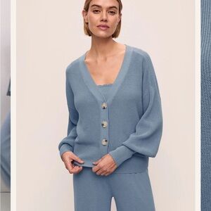 Eberjey Fine Gauge Sweater Cardigan, Color: Faded Denim, Small